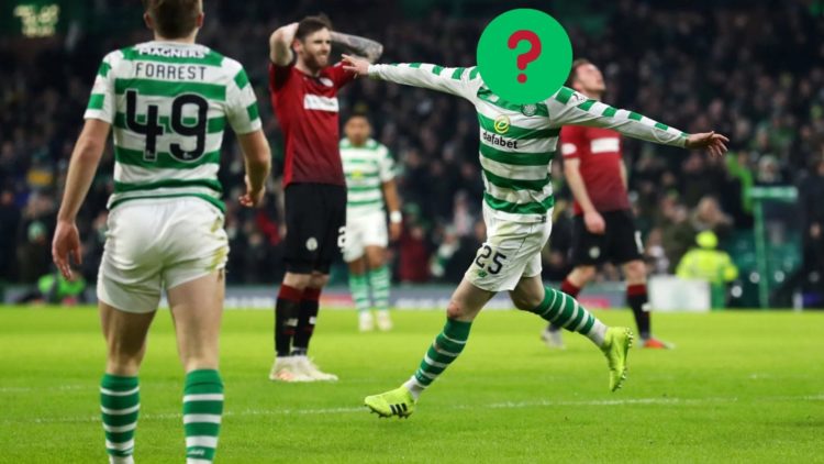 Former Celtic striker Oliver Burke celebrating a goal vs St Mirren