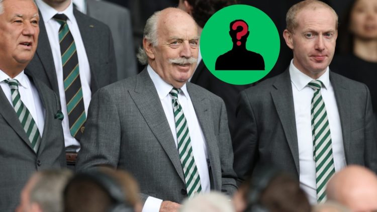 Celtic board members Dermot Desmond, Peter Lawwell and Michael Nicholson with inset of mystery face.
