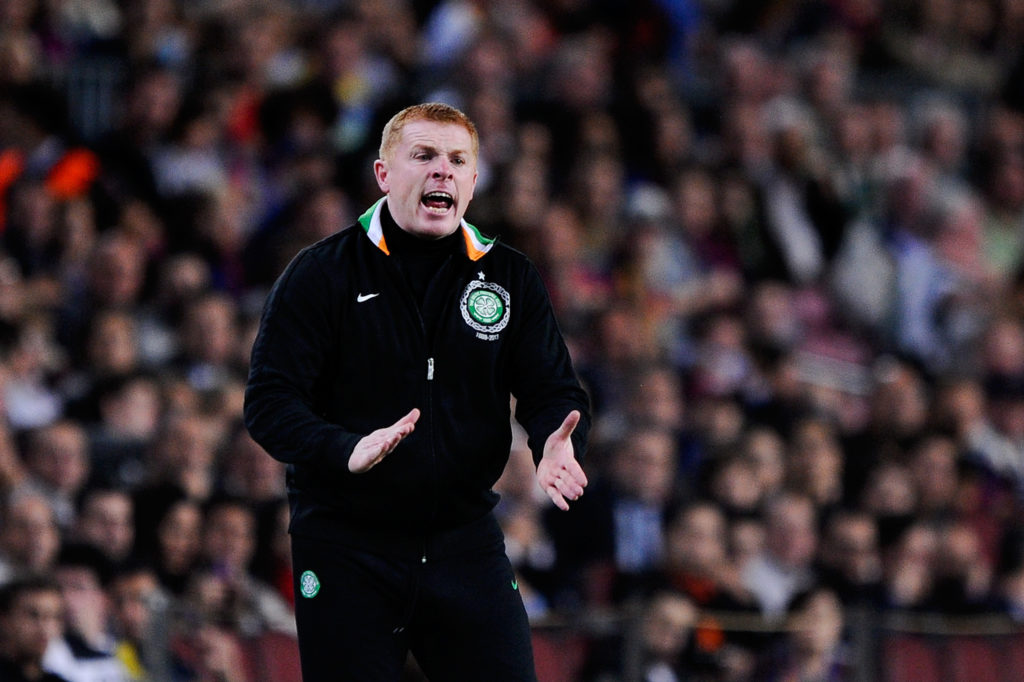 Neil Lennon encourages his Celtic side during a Champions League game