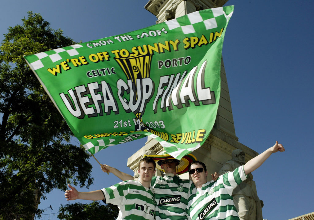 Celtic fans during the UEFA Cup Final match between Celtic and FC Porto held on May 21, 2003 at the Estadio Olimpico in Seville