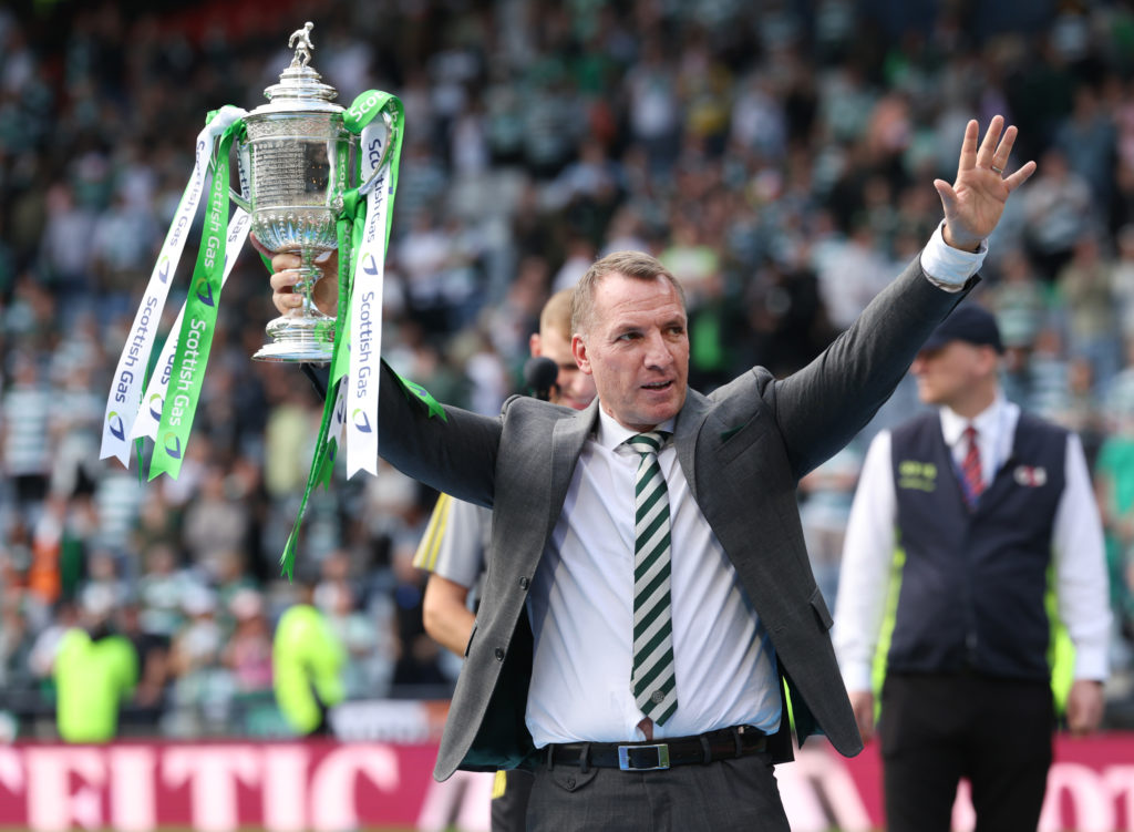 Brendan Rodgers lifts the Scottish Cup trophy