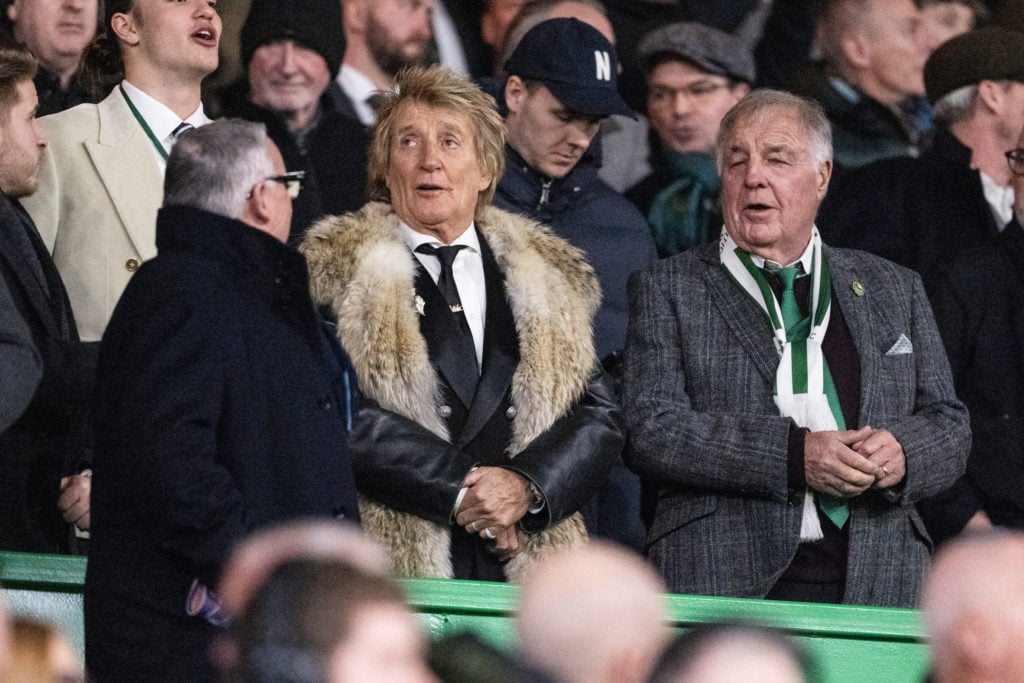Rod Stewart watches from the stands at Celtic Park ahead of Celtic's Champions League game