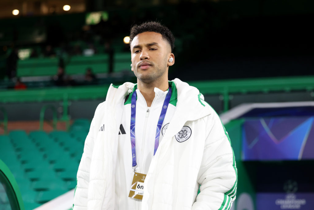 Auston Trusty before Celtic FC v FC Bayern München - UEFA Champions League 2024/25 League Knockout Play-off First Leg
