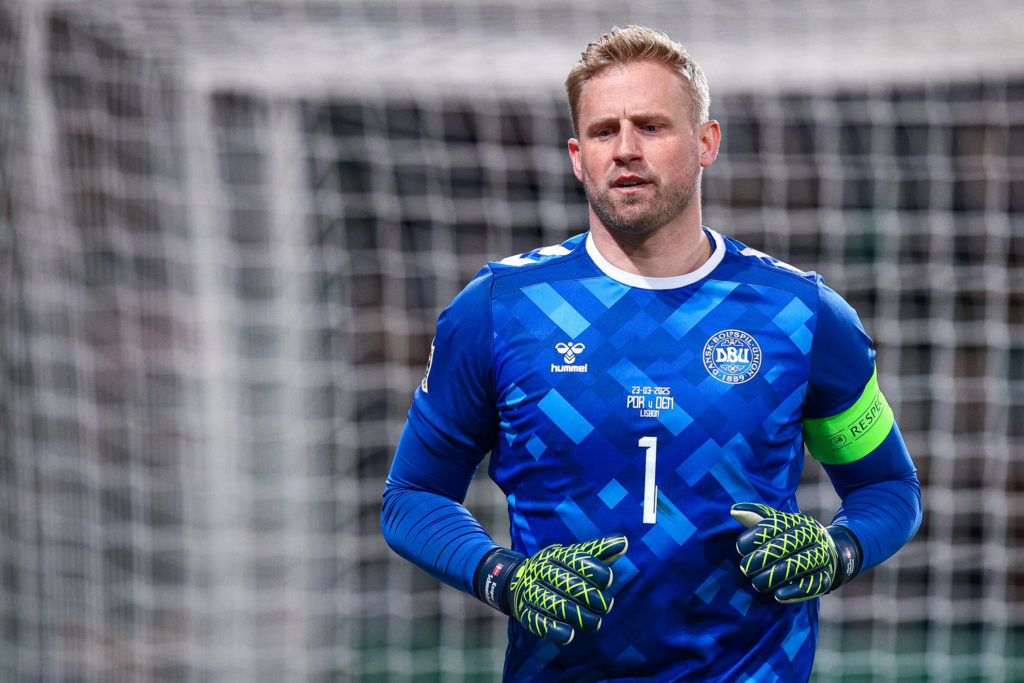 Kasper Schmeichel in action for Denmark vs Portugal in the UEFA Nations League