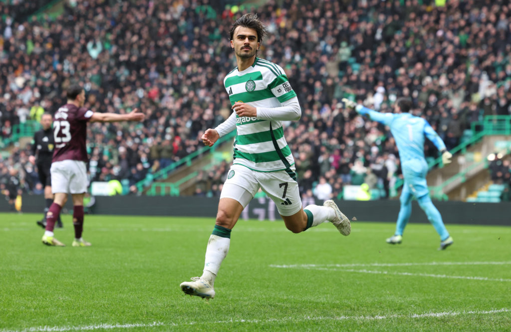 Jota celebrates his goal for Celtic against Hearts