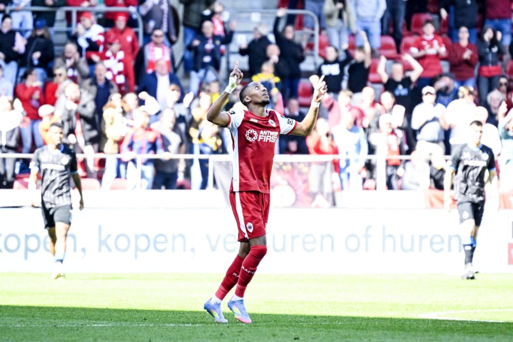 Celtic transfer target Michel-Ange Balikwisha celebrates scoring for Royal Antwerp