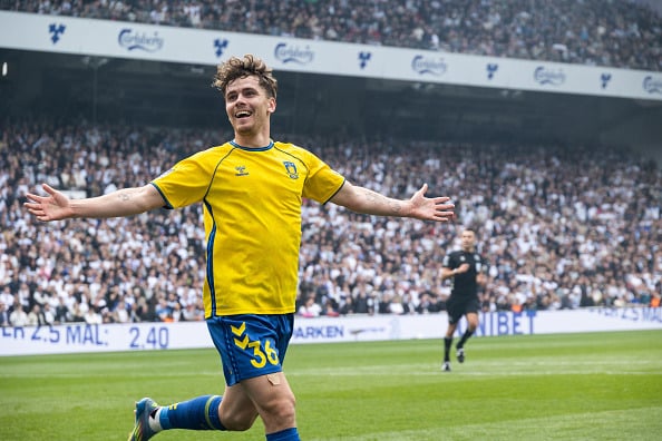 Mathias Kvistgaarden of Brøndby IF celebrates after scoring