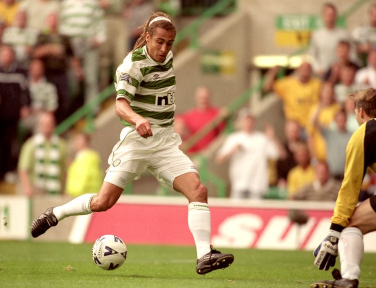 27 Aug 2000:  Henrik Larsson of Celtic in action during the Scottish Premier League match against Rangers at Celtic Park in Glasgow, Scotland. Celt...