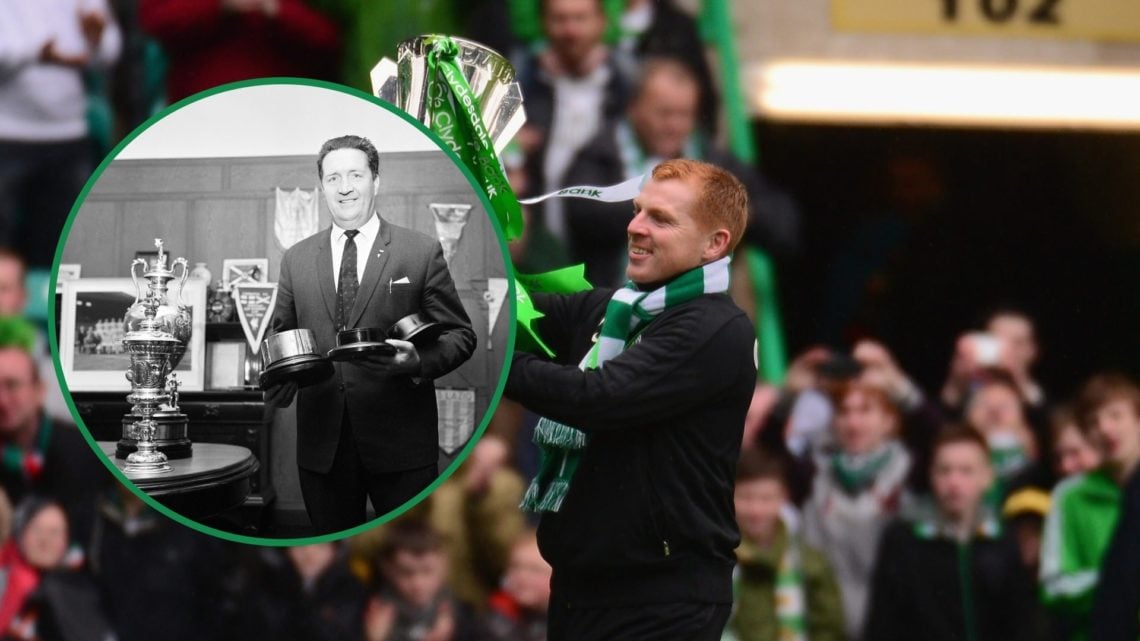 Celtic managers Jock Stein & Neil Lennon with trophies