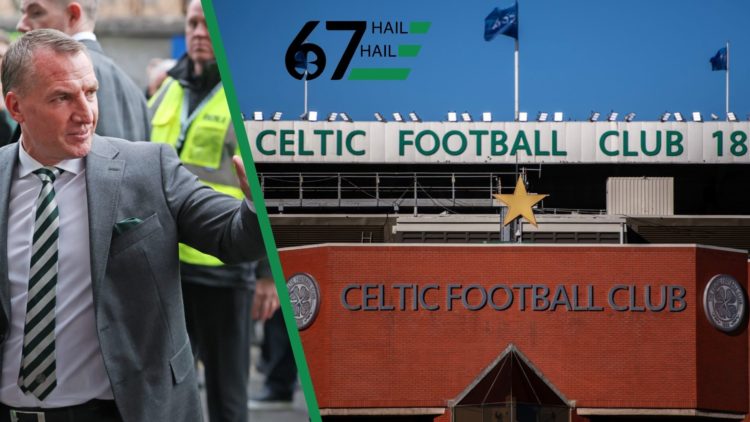 Brendan Rodgers waving to the crowd ahead of Celtic's clash against Dundee United, including an outside view of Celtic Park