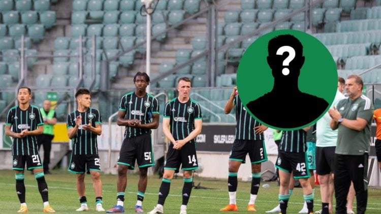 Alexandro Bernabei applauds the Celtic fans during a pre-season friendly, an inset of a mystery man