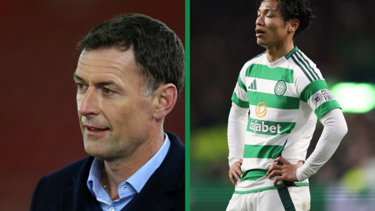 Former Celtic striker Chris Sutton working as a pundit, including current Celtic midfielder Reo Hatate.