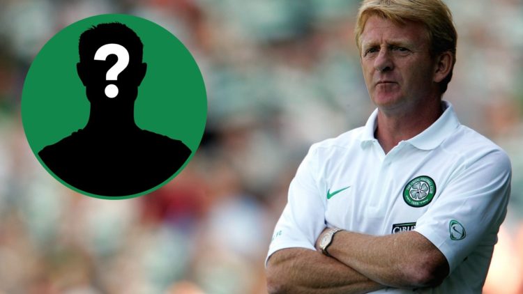 Former Celtic manager Gordon Strachan watches on during a game in 2005, inset of a mystery man