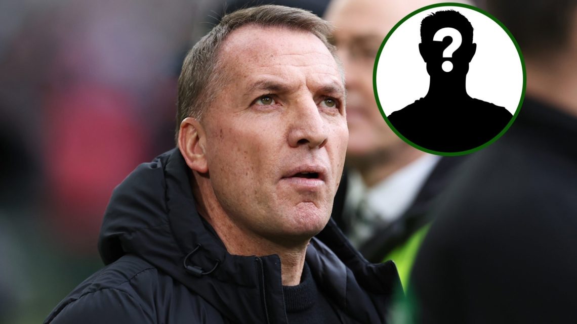 Two way image of Celtic manager Brendan Rodgers with a mystery player overlay