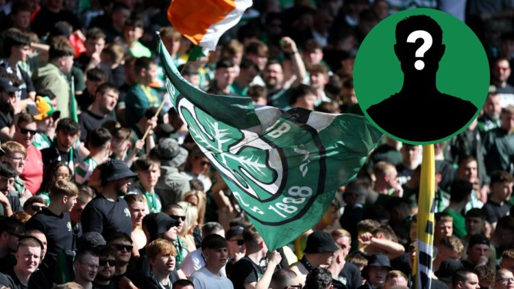 Celtic fans cheer their team on at the Scottish Cup semi-final, inset of a mystery man