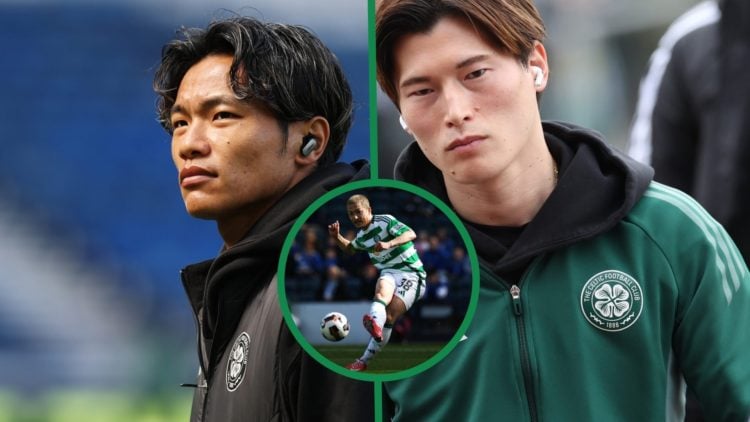 Reo Hatate, Kyogo Furuhashi and Daizen Maeda of Celtic