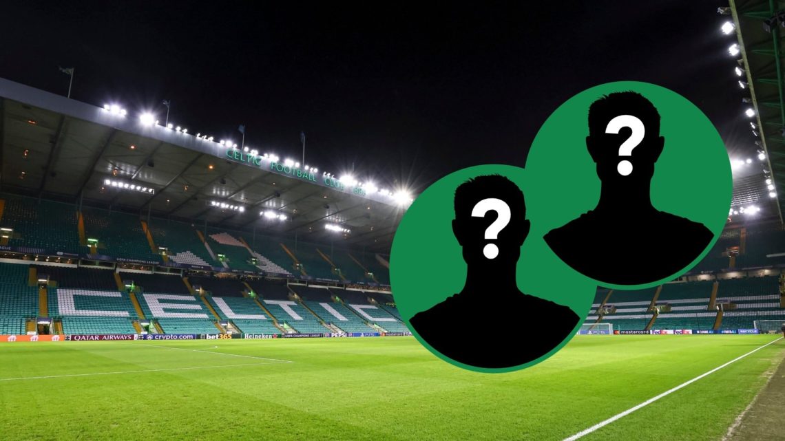A general view of Celtic Park in Glasgow, two insets of mystery men