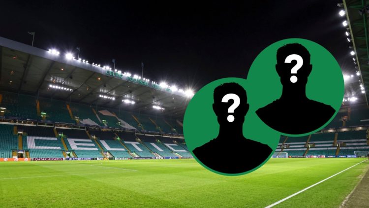 A general view of Celtic Park in Glasgow, two insets of mystery men