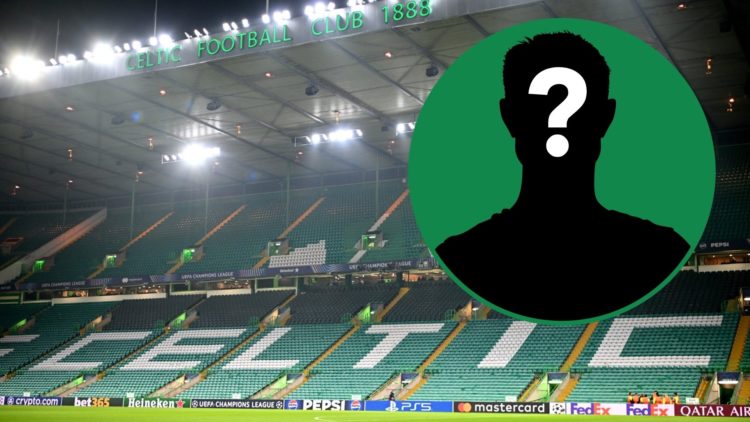 A general view of Celtic Park, the home of Celtic and an inset of a mystery man figure