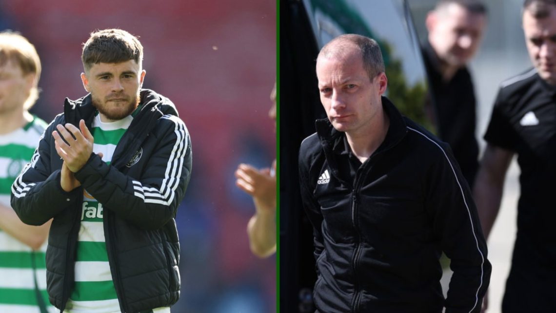 Split image of SFA Head of Referees Willie Collum and Celtic's James Forrest after beating St Johnstone at Hampden in the Scottish Cup.