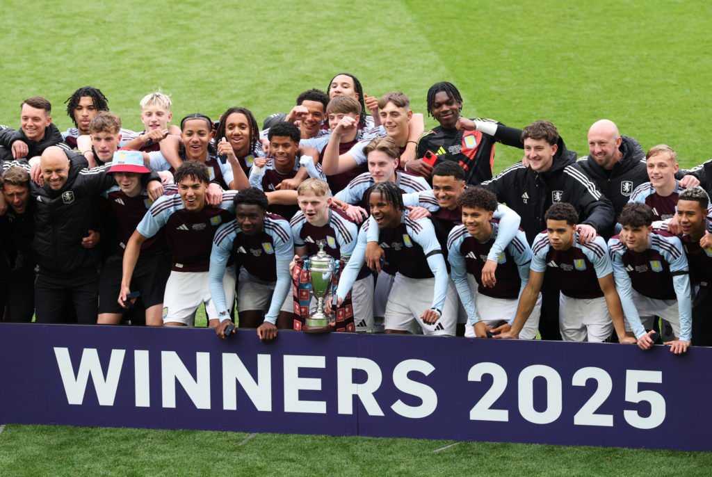 Aidan Borland lifting the FA Youth Cup for Aston Villa after beating Manchester City in the final at Villa Park.