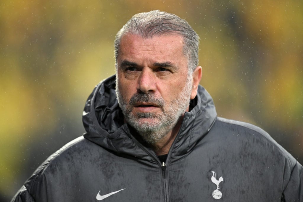 Ange Postecoglou, Manager of Tottenham Hotspur, looks on during the UEFA Europa League 2024/25 Semi Final Second Leg match between FK Bodo/Glimt and Tottenham Hotspur