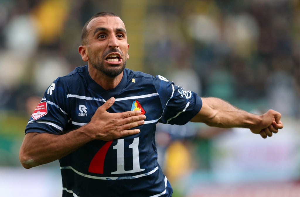 Youssef El Kachati of Telstar celebrates after scoring the first goal of the team during the Dutch Keuken Kampioen Divisie Promotion/Relegation Play Offs Quarterfinal match between ADO Den Haag and Telstar at Bingoal Stadion