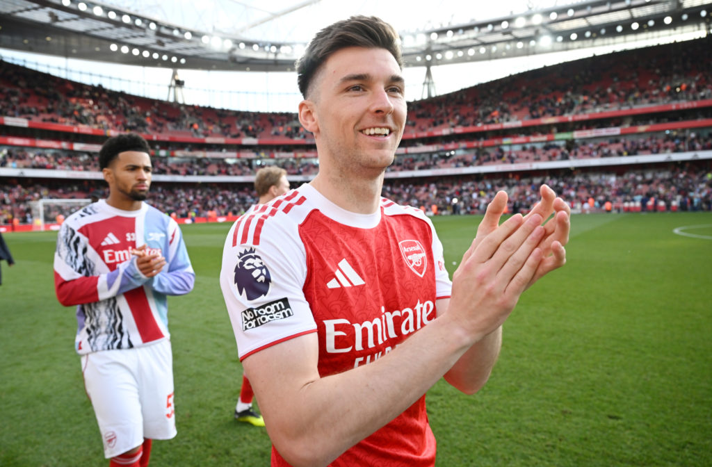 Kieran Tierney applauds the Arsenal fans after 1-0 win over Newcastle United