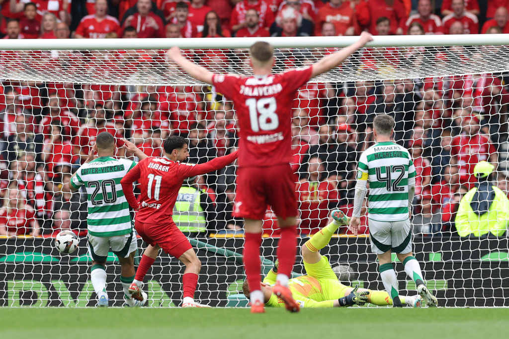 Aberdeen celebrate their goal against Celtic in the Scottish Cup final