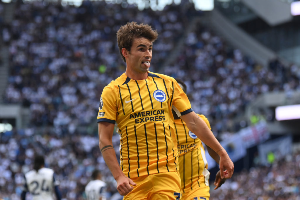 Celtic hero Matt O'Riley celebrates after scoring for Brighton against Tottenham.