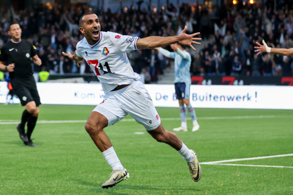 Youssef El Kachati of Telstar celebrates after scoring the second goal of the team during the Dutch Keuken Kampioen Divisie Promotion/Relegation Play Offs Final match between Telstar and Willem II at 711 Stadion