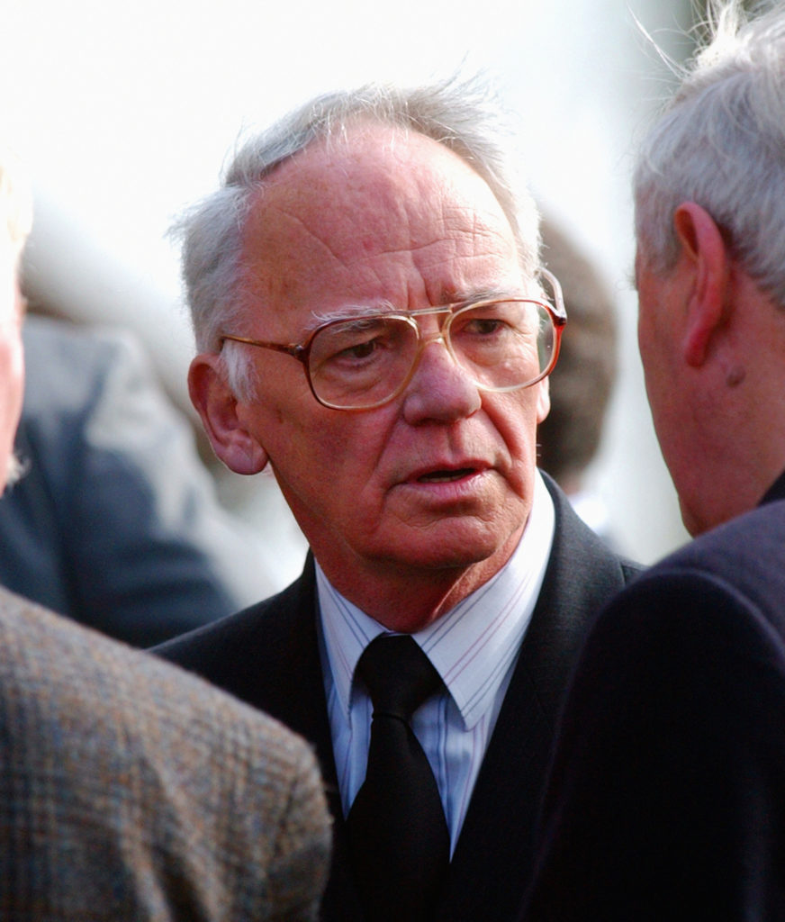 Former Celtic chairman Jack McGinn at former Hoops player Billy McPhail's funeral in 2003
