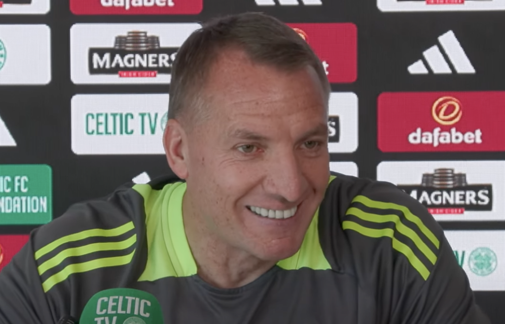 Brendan Rodgers laughs during pre-St Mirren press conference