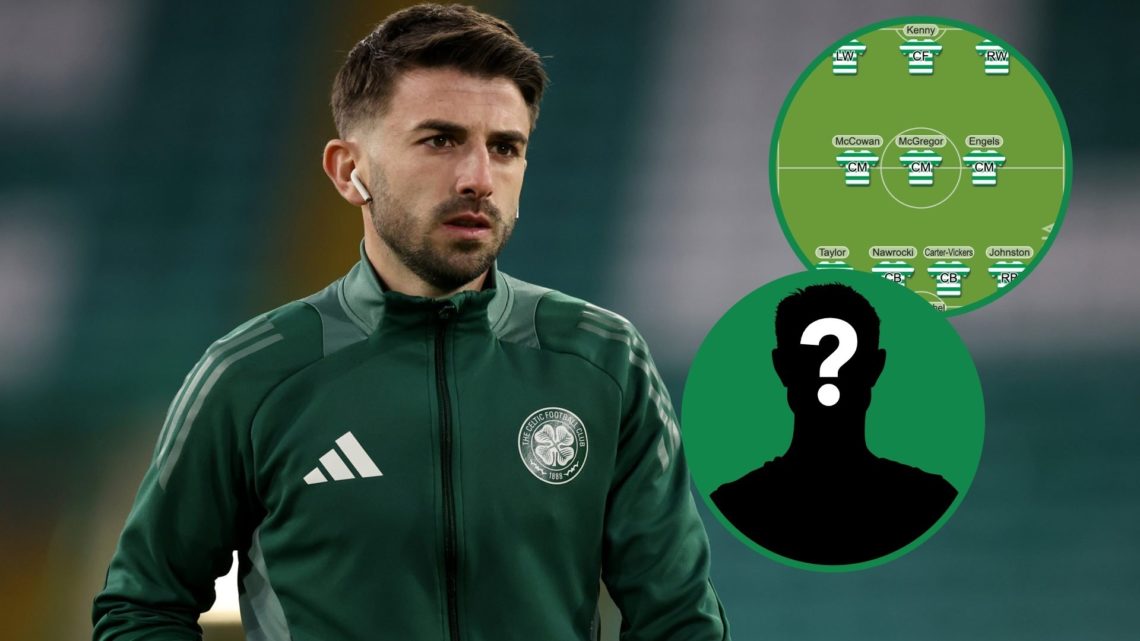Greg Taylor arrives at Celtic Park for Celtic vs Dundee United, inset of Celtic's predicted XI vs St Mirren and inset of a mystery man