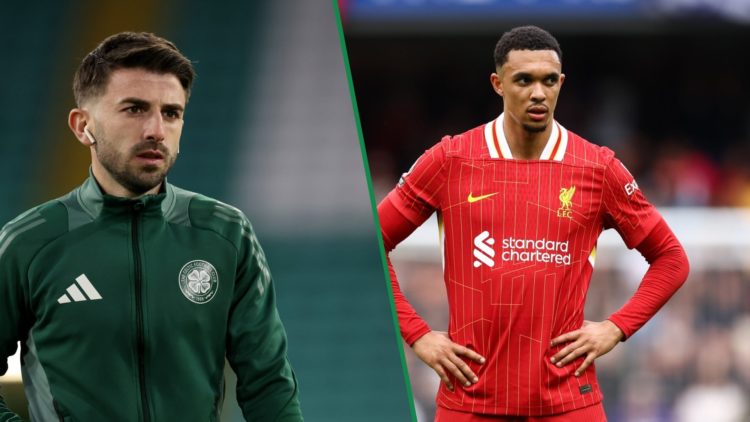 Greg Taylor arrives at Celtic Park for Celtic vs Dundee United, Trent Alexander-Arnold reacts to the crowd during a Liverpool game