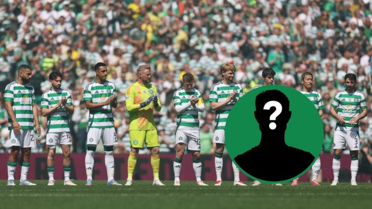 The Celtic players and fans join in a minute's applause before the St Mirren game, an inset of a mystery man