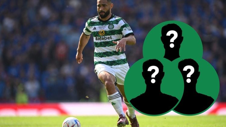 Cameron Carter-Vickers in action for Celtic against Rangers in the Scottish Cup final, an inset of a mystery man