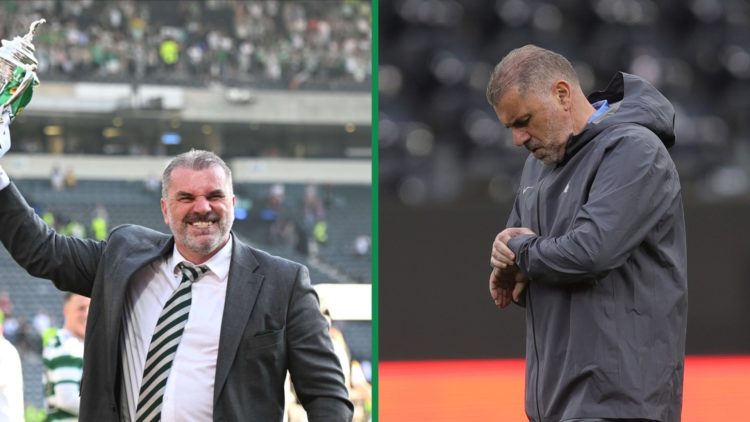 Ange Postecoglou celebrating with the Scottish Cup trophy at Hampden, June 03, 2023 after Celtic's win over Inverness Caledonian Thistle. Tottenham...