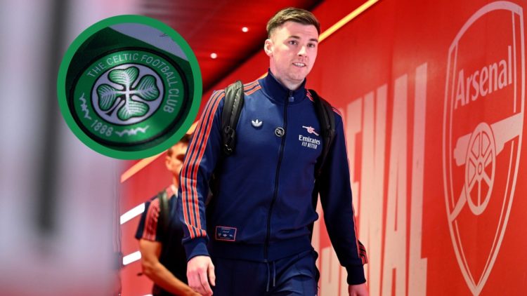 Kieran Tierney arrives before Arsenal's Premier League clash against Brentford, April 12, 2025. A close-up of the Celtic FC badge, May 03, 2023.