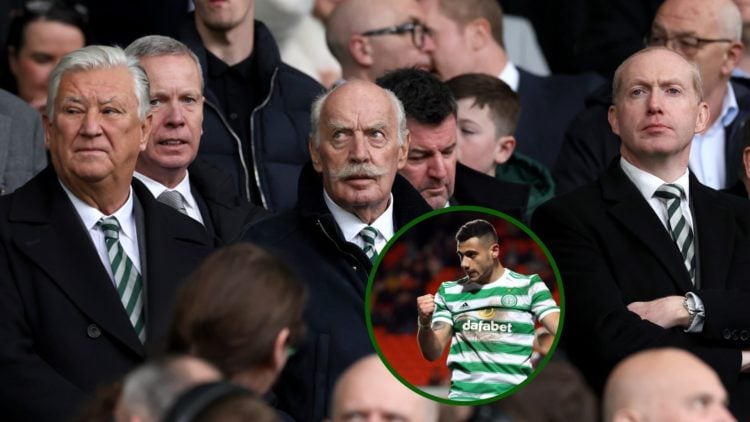 Peter Lawwell, Chairman of Celtic, Dermot Desmond, Non-Executive Director of Celtic, and Michael Nicholson, CEO of Celtic, are seen in attendance a...