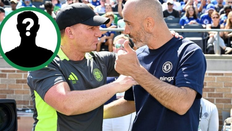 Brendan Rodgers and Enzo Maresca greet each other ahead of Celtic's pre-season friendly against Chelsea Notre Dame Stadium on July 27, 2024, includ...