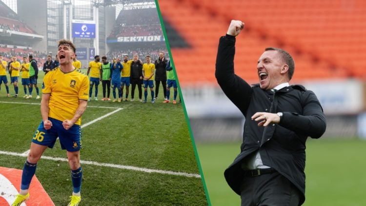 Mathias Kvistgaarden celebrates a win with Brondby against rivals Copenhagen, Brendan Rodgers parties with Celtic fans after winning the Scottish P...