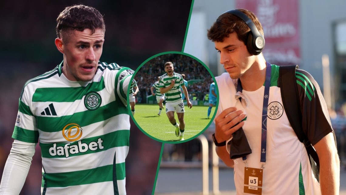 Luke McCowan gestures to a player during a Celtic game, James Forrest celebrates scoring at Celtic Park, Paulo Bernardo arrives for Celtic's Champi...