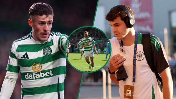 Luke McCowan gestures to a player during a Celtic game, James Forrest celebrates scoring at Celtic Park, Paulo Bernardo arrives for Celtic's Champi...