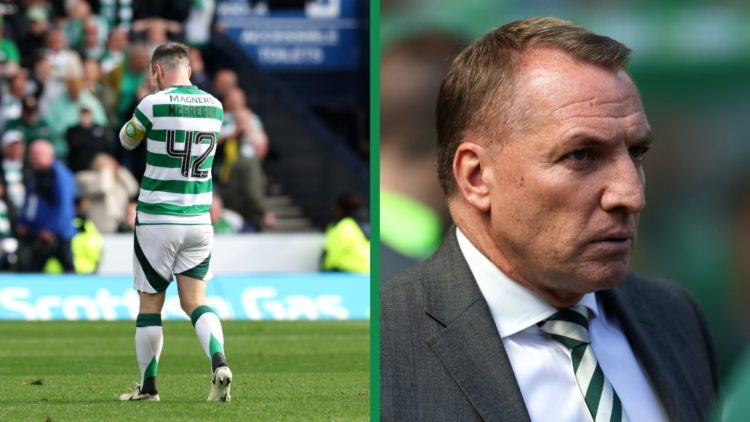 Callum McGregor looks dejected after Celtic's Scottish Cup final defeat to Aberdeen, 24 May, 2025. Brendan Rodgers looks on after Celtic's Premiers...