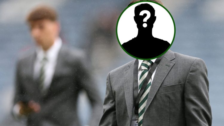 Image of Celtic defender Greg Taylor prior to Celtic's Scottish Cup final fixture with Aberdeen inside Hampden with mystery player blanking out his...