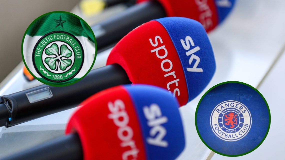 Image of Sky Sports microphones with overlays of Celtic and Rangers badges