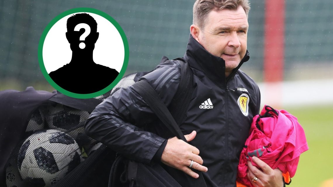 An inset of a mystery player, alongside ex-Celtic player Peter Grant as a coach for Scotland.