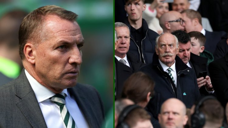 Split image of Celtic manager Brendan Rodgers and Celtic owner Dermot Desmond, Celtic CEO Michael Nicholson and Celtic chairman Peter Lawwell