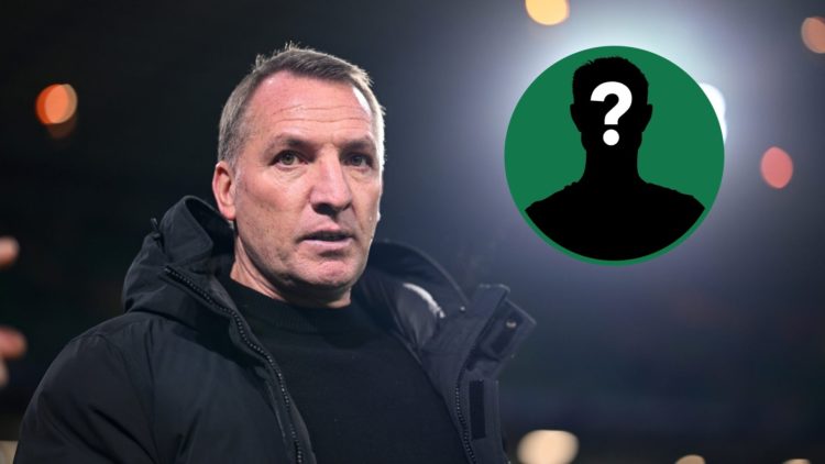 Brendan Rodgers watches on before Celtic's Champions League tie against Bayern Munich, inset of a mystery man figure